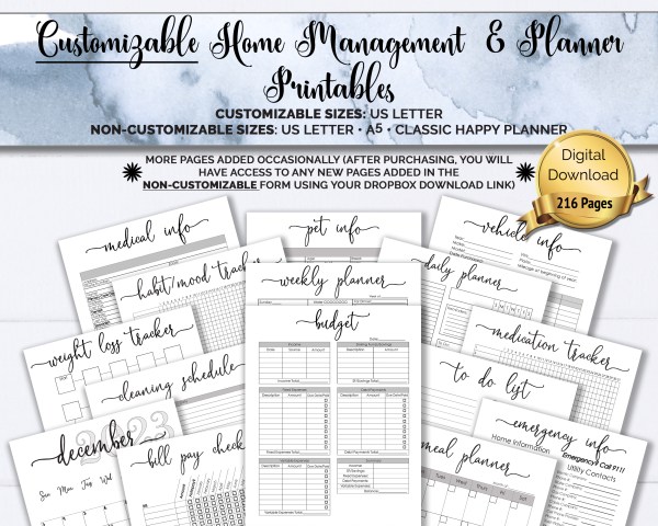customizable home management planner printables product image