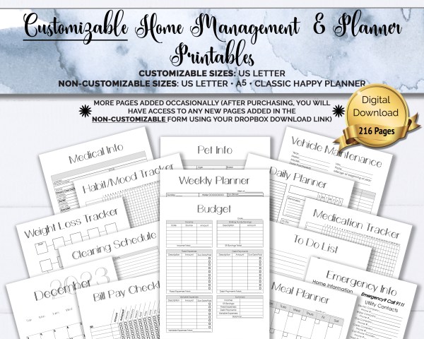 customizable home management planner printables product image