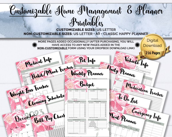 customizable home management planner printables product image