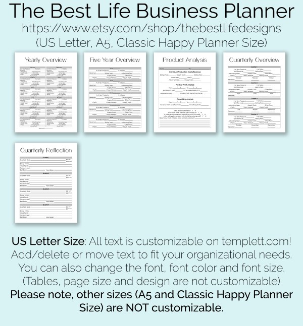 customizable business planner printables