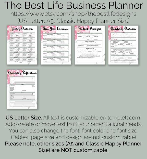 customizable business planner printables