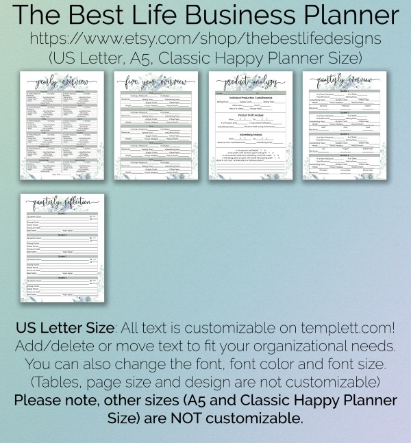 customizable business planner printables