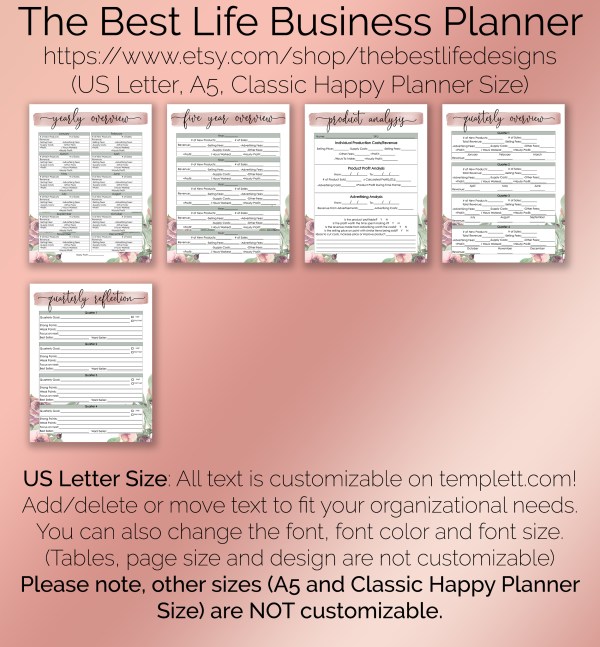 customizable business planner printables