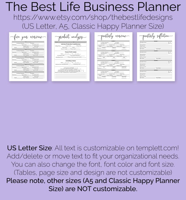 customizable business planner printables