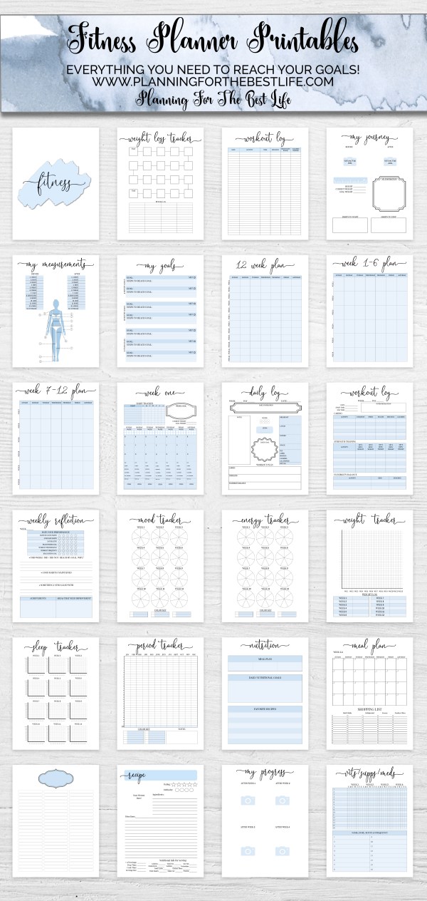 fitness planner printables preview