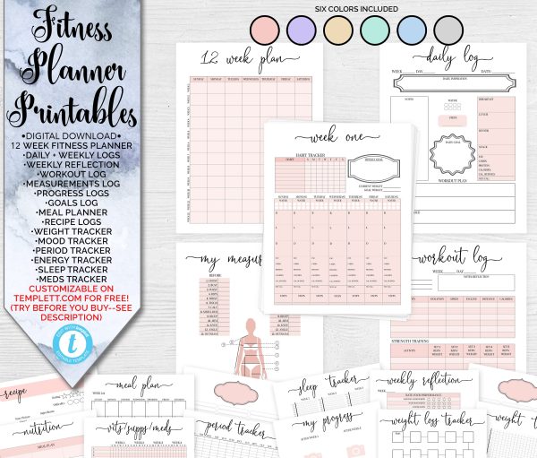 fitness planner printables preview