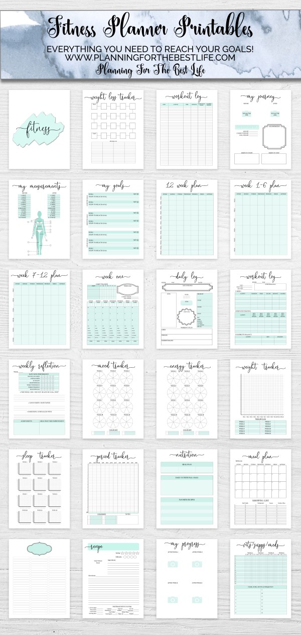 fitness planner printables preview