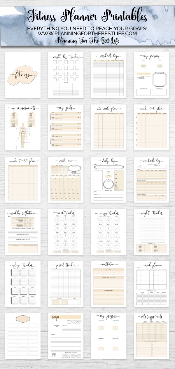 fitness planner printables preview