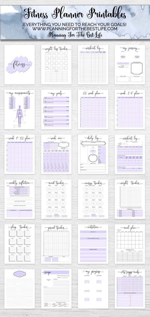 fitness planner printables preview